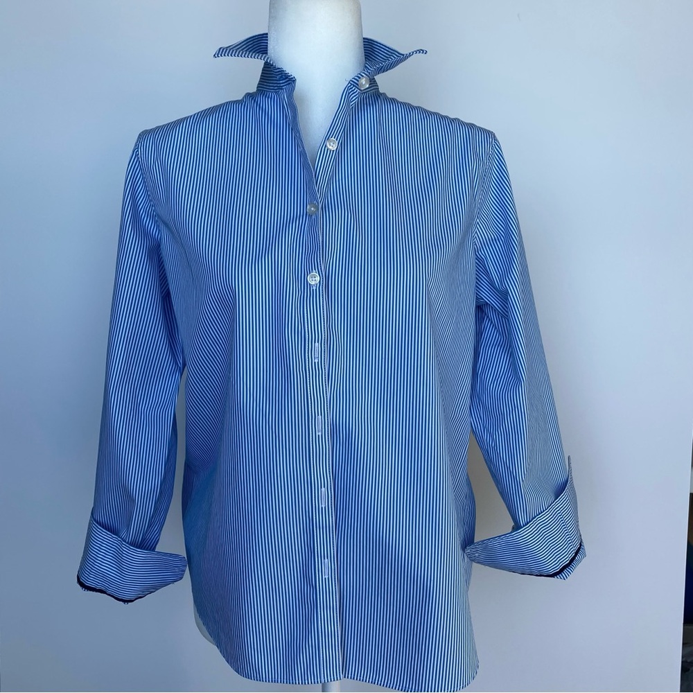 Lands End 100% Cotton Button Down Striped Shirt 12P